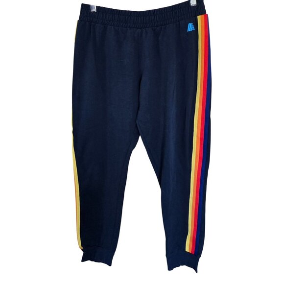 Aldi Pants - Aldi Black Joggers Rainbow Side Stripes Elastic Waist Comfy boho cottagecore